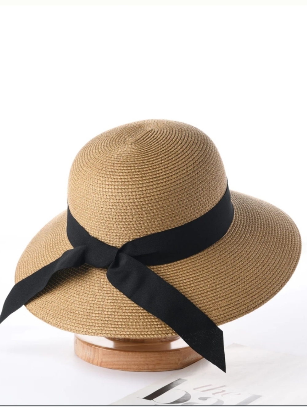 FURTALK Women's Foldable Wide Brim Straw Hat Beige M/L EUC